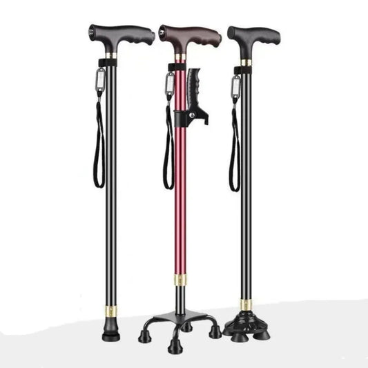 LED Light Non-Slip Elderly Walking Sticks Aluminum Alloy Cane Multifunctional Crutch with Large Footprint for Senior Men