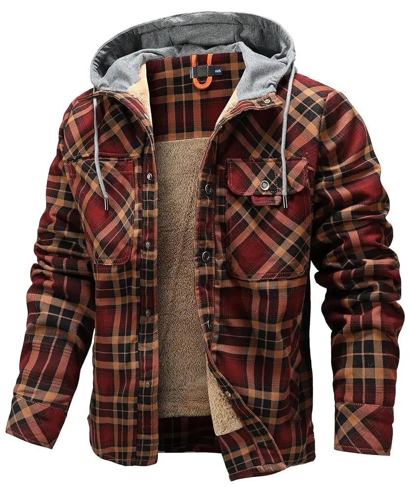 Men's Jackets Winter Hooded Warm Coat Casual Thicken Plaid Work Flannel