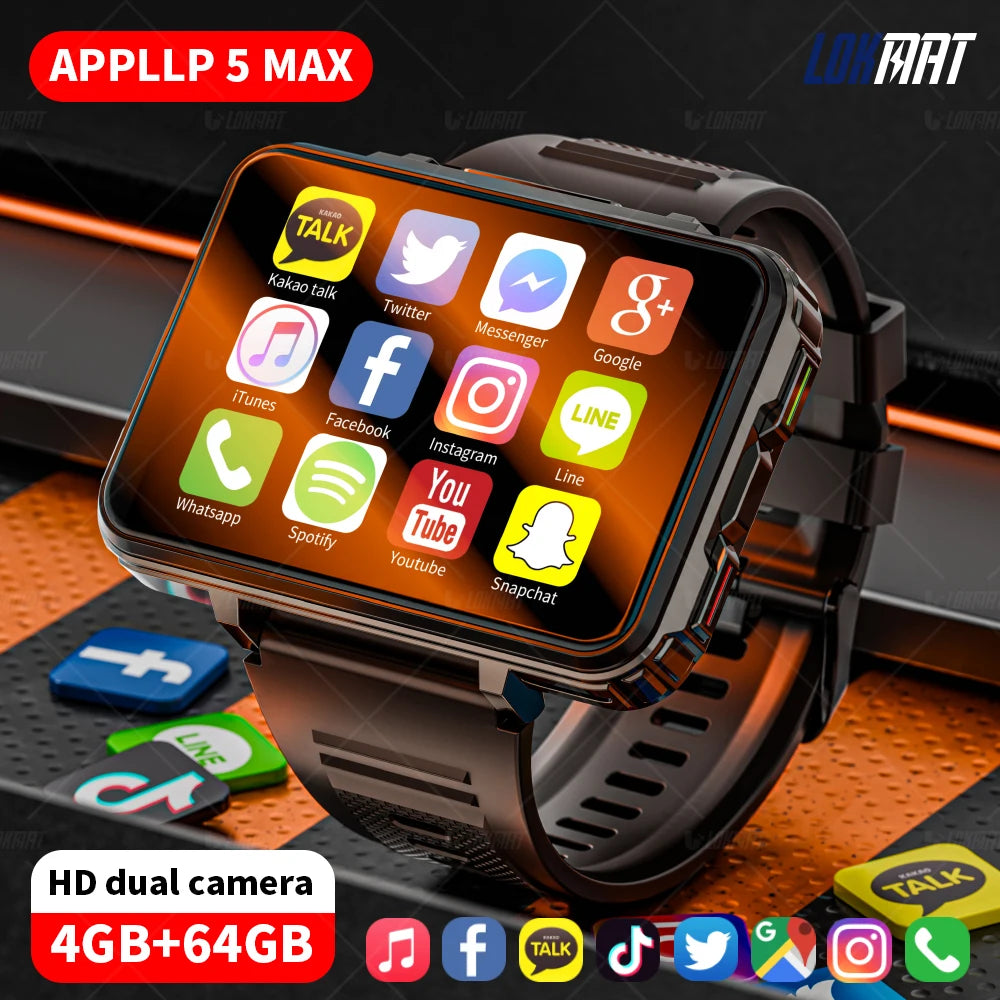 Android Watch Phone Square Big Screen Wifi 4G Calls Smartwatches Dual Camera,   Flashlight Gaming Watch