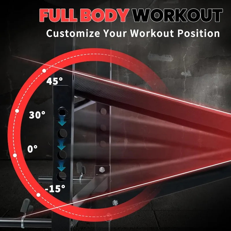1500LBS 6 in 1 Weight Bench Set with Leg Extension  Bench Press Set and barbell Rack with Safety Bar Catches,
