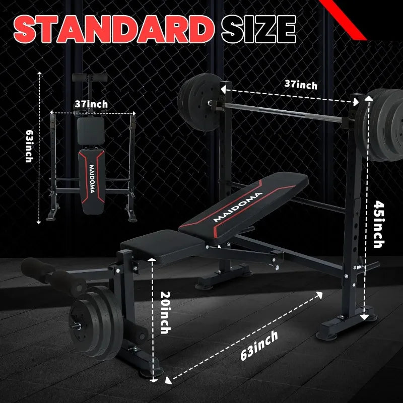 1500LBS 6 in 1 Weight Bench Set with Leg Extension  Bench Press Set and barbell Rack with Safety Bar Catches,