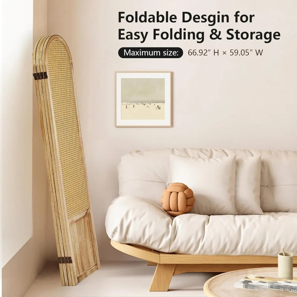 Room Divider 4 Panel, Folding Privacy Screen, Foldable Wood Divider