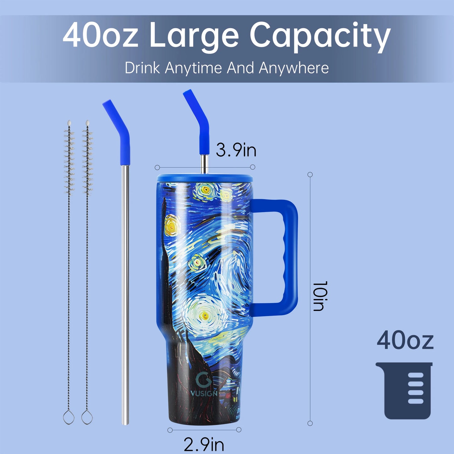 Stainless Steel Tumbler with Straw 40 fl oz,Starry Night