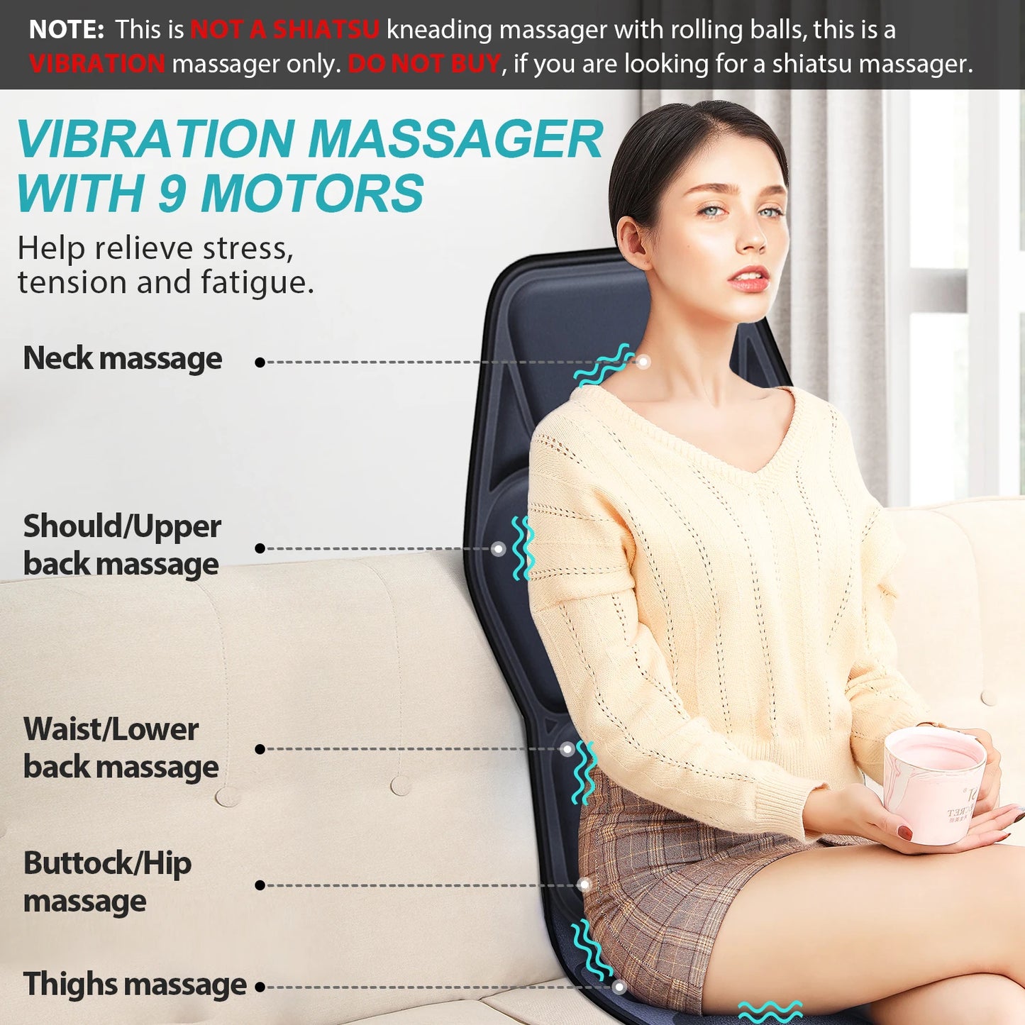 Massage Seat Cushion With Heating, With Adjustable Lumbar Support