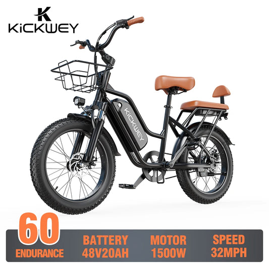 Electric Bike for Adults，20'' 1500W Peak Ebike, Up to 50 Miles 32MPH