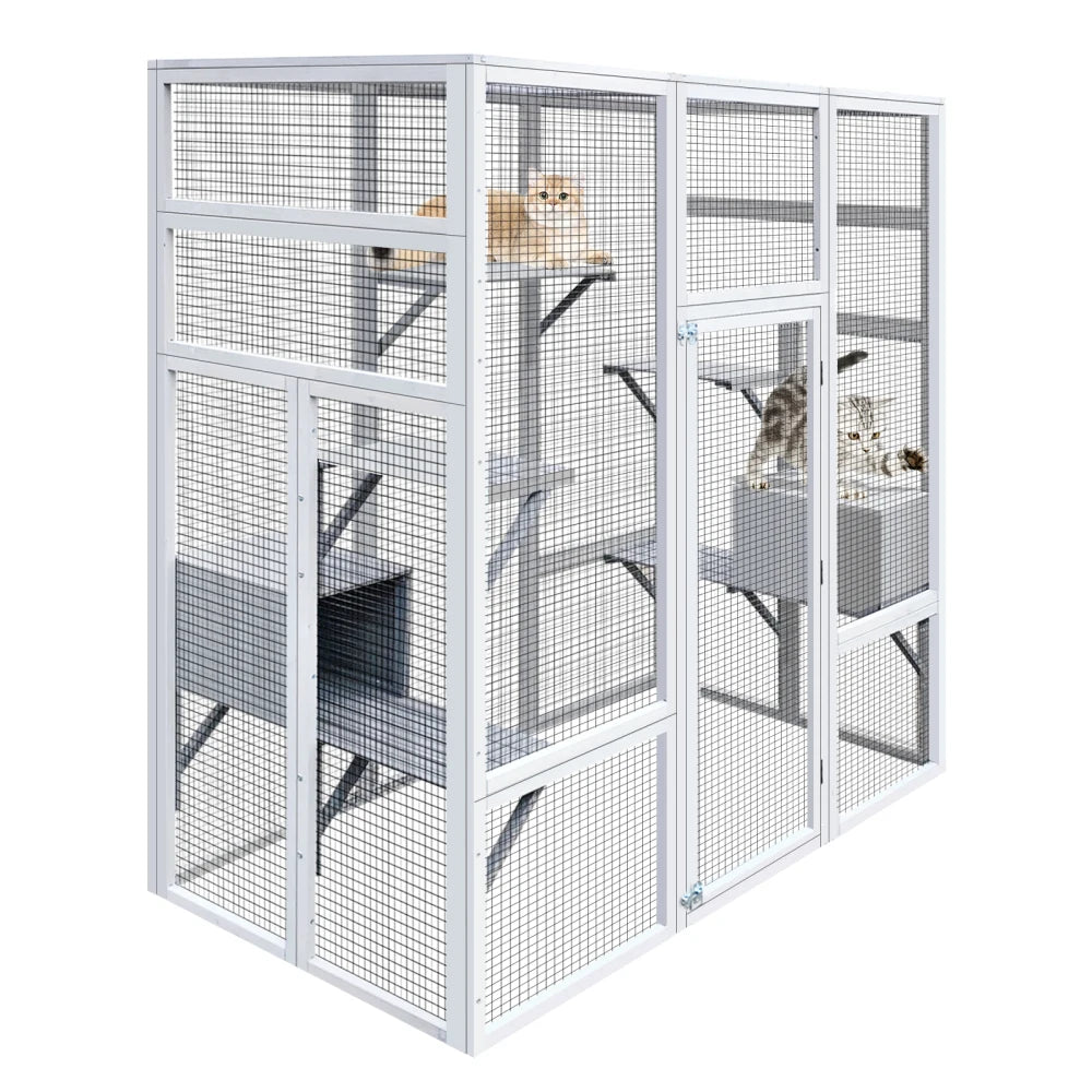 62.6" Outdoor Wooden Cat House Large Catio,  Solid Wood