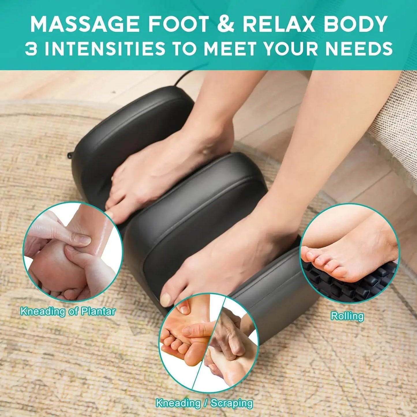 Electric Foot Massager Machine with Heat  Kneading Feet Calf Massagers for Relaxation
