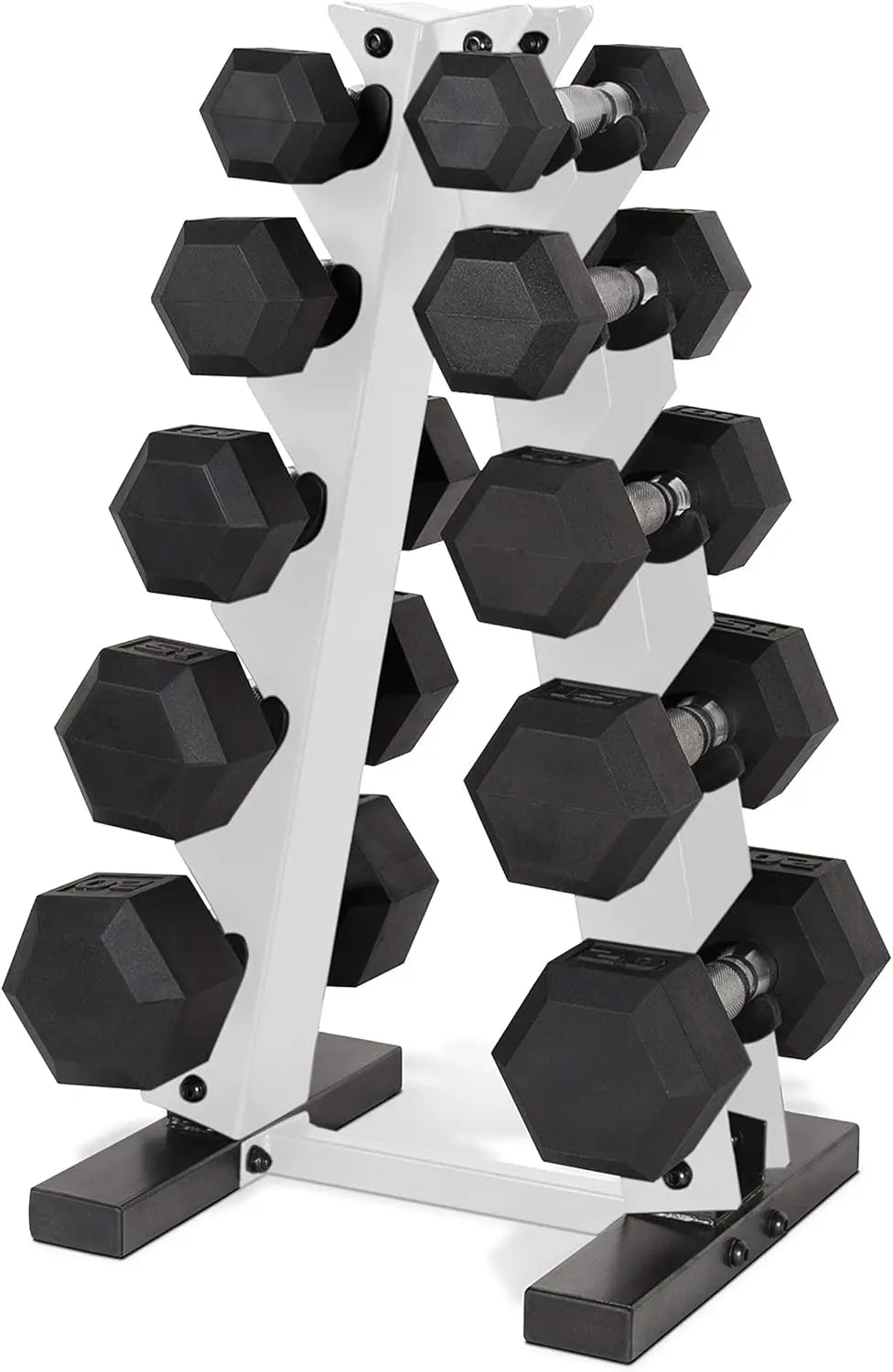 150 LB Coated Hex Dumbbell Weight Set with Vertical Rack
