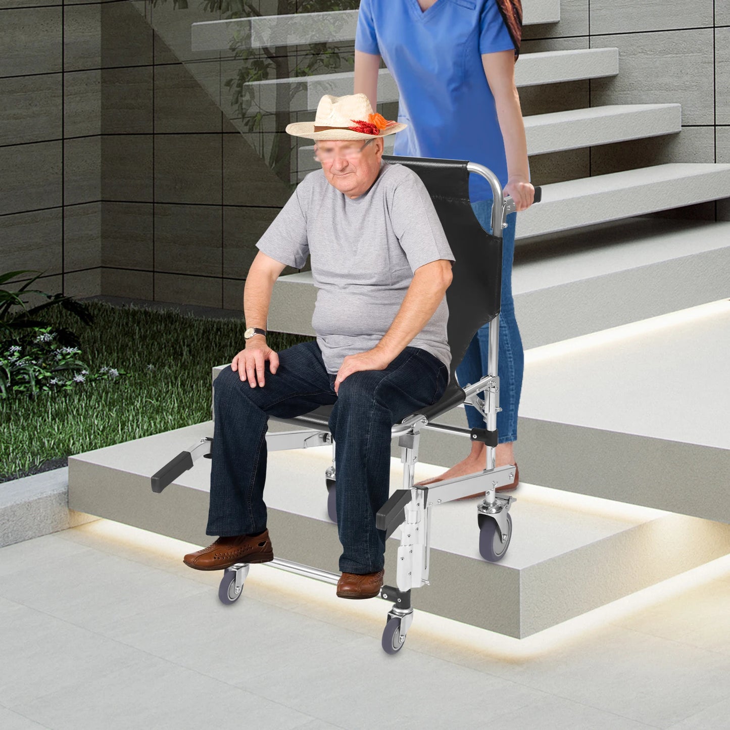 Stair Climbing Wheelchair, Foldable Lightweight Aluminum Rescue Stretcher