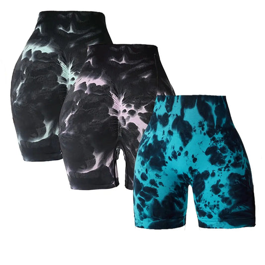 3 Pack Us Local Women's Tie-Dye Spring Summer Fitness Yoga Gym Shorts,