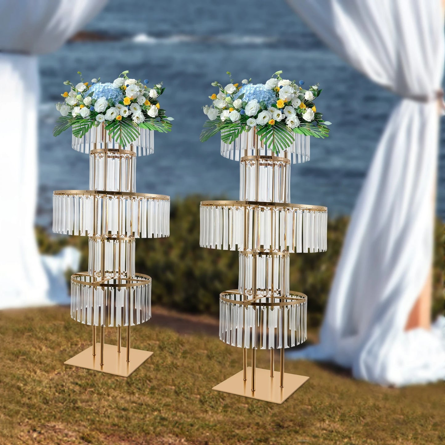 5 Tiers Round Chandelier Pedestal Stand Wedding Gold Vases