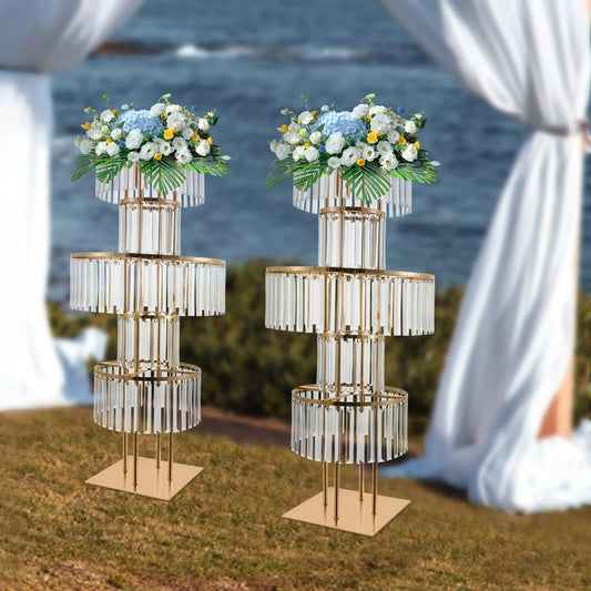 5 Tiers Round Chandelier Pedestal Stand Wedding Gold Vases