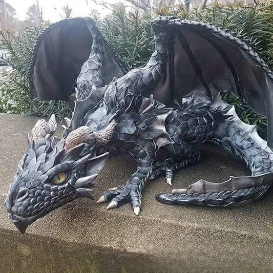Black Dragon Resin Statue, Gothic Dragon Squat Decoration, Outdoor Garden Flower Bed Landscape