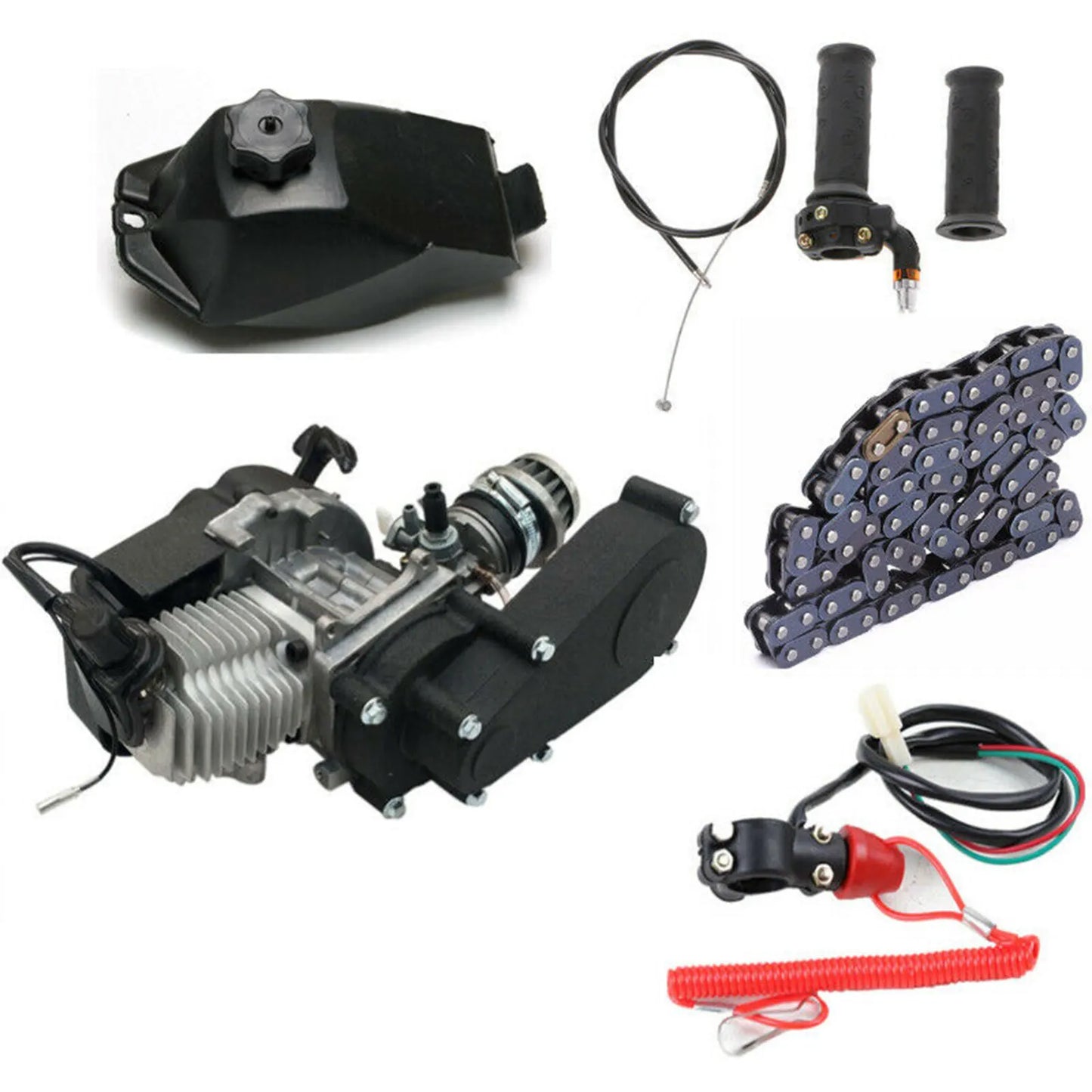 2 Stroke 49CC Pull Start Engine Mini Dirt Bikes Motor Gear Box Chain Kit For  Mini Pit Bike