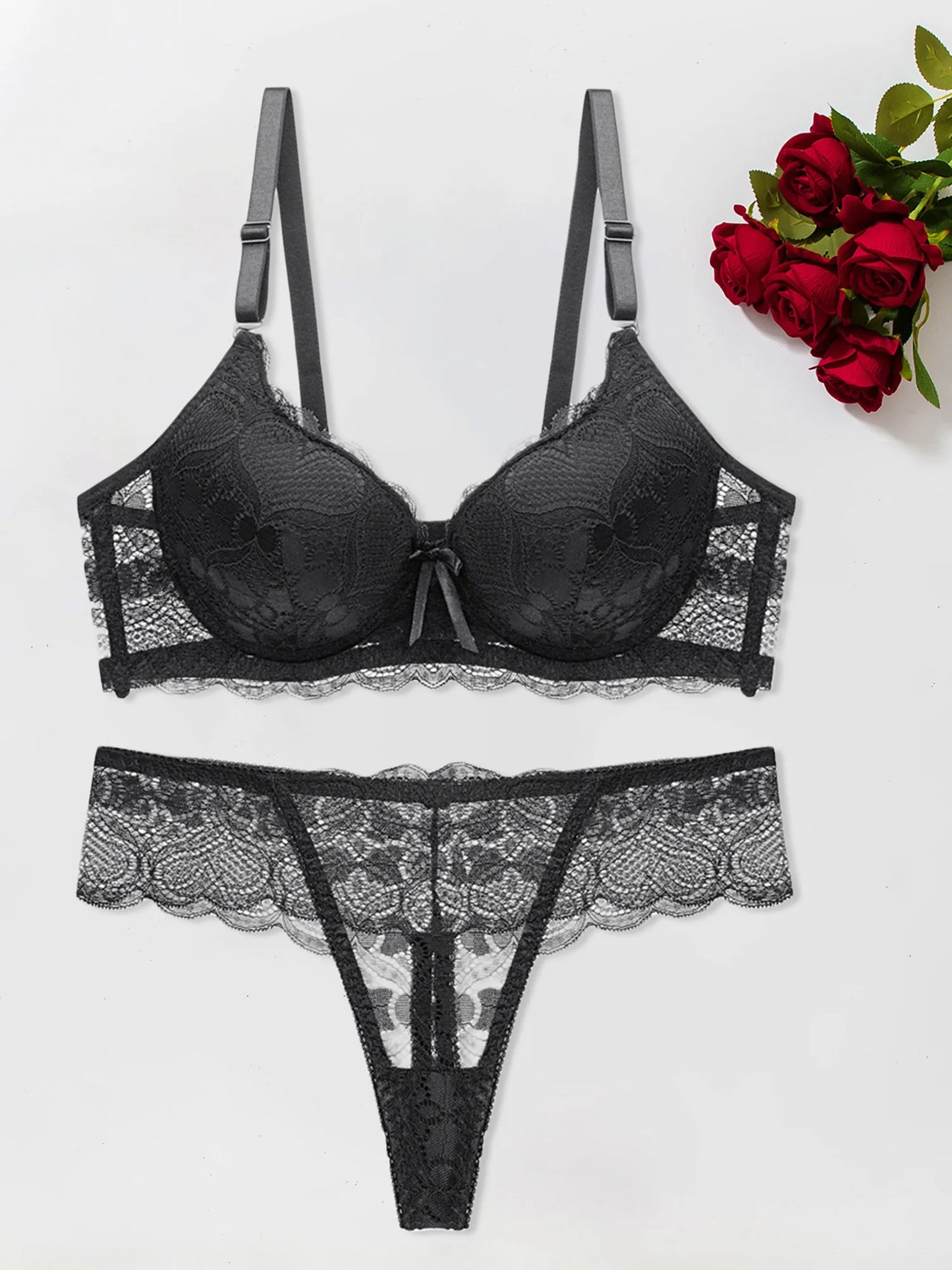 Women s Floral Lace Lingerie Set Sheer Mesh Seductive Babydoll
