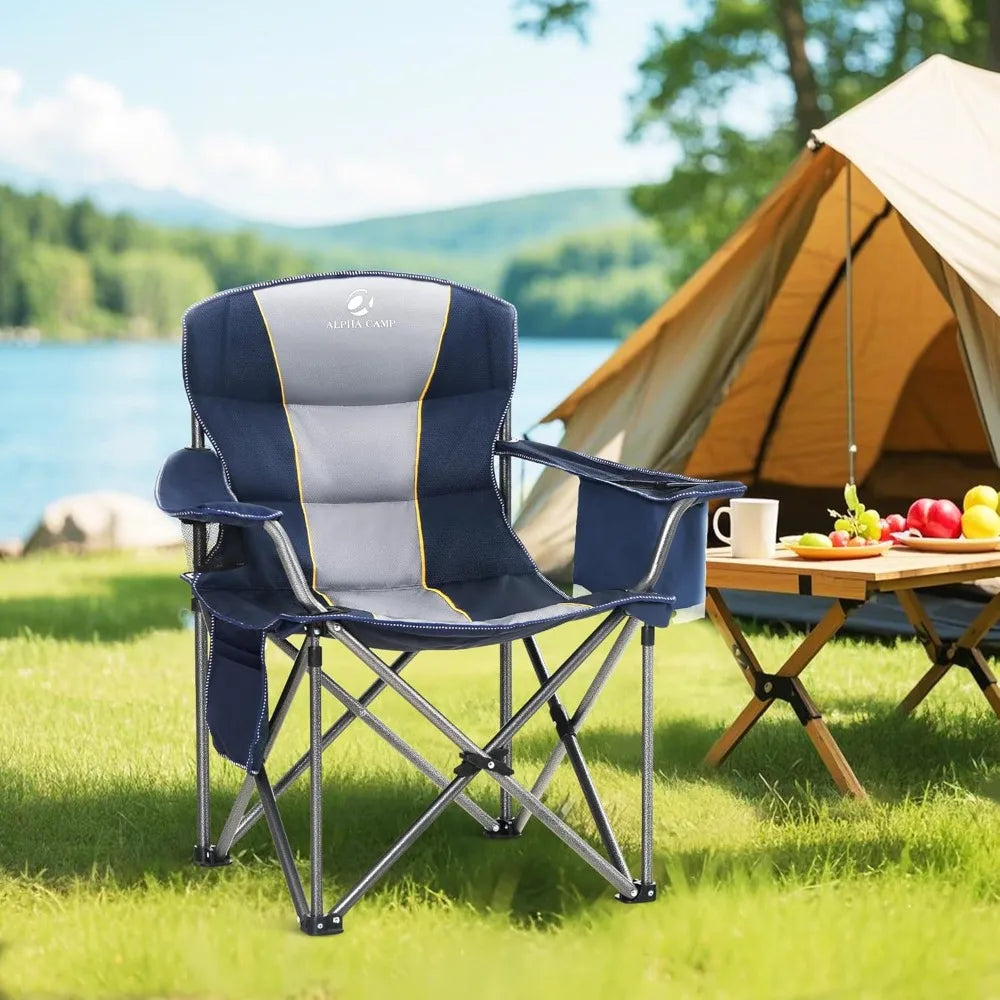 Durable Extra-Large Folding Camping Chair with Side Table for Outdoor Use