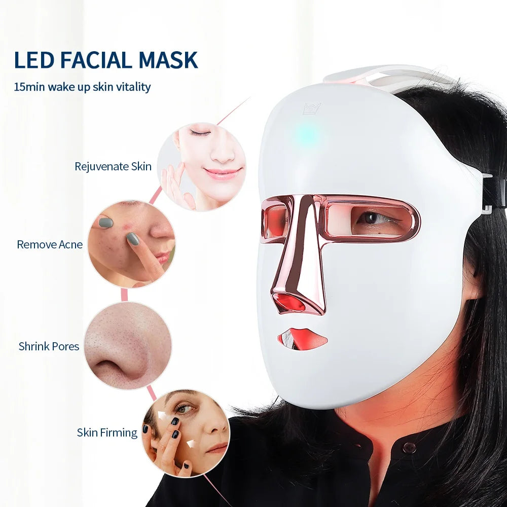 Wireless LED Facial Mask 7 Colors Light Photon Therapy Face Beauty Mask