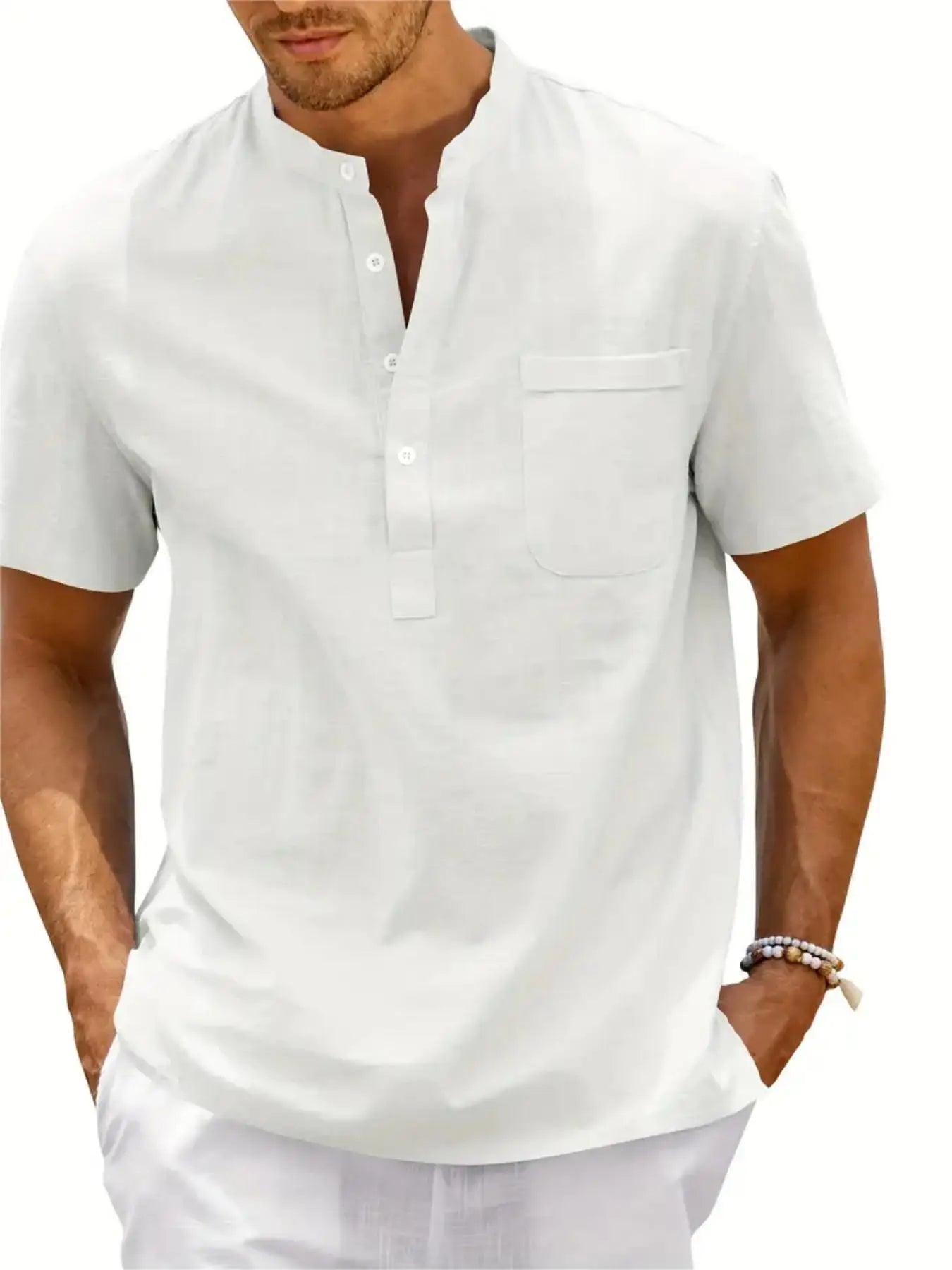 Men's Plus Size Cotton Linen Shirt with Pocket Casual
