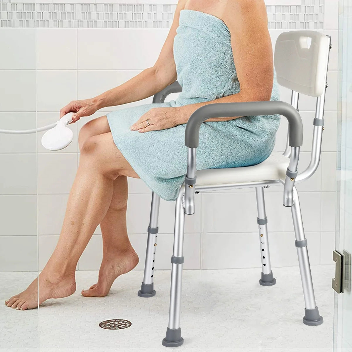 Shower Chair Seat with Padded Armrests for Bathtub