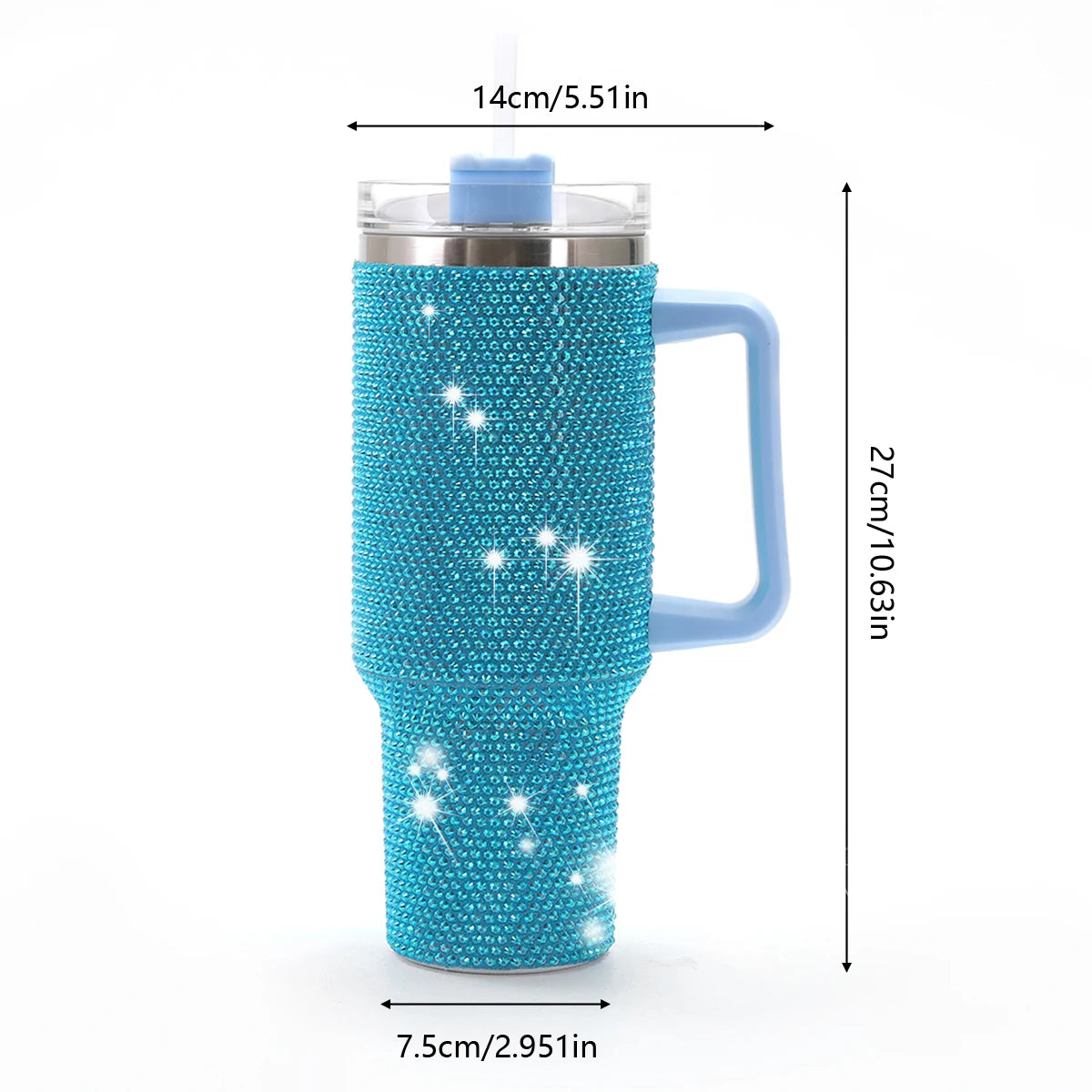 Sparkling Studded Tumbler With Lid, 40oz Stainless Steel Insulated Water Bottle