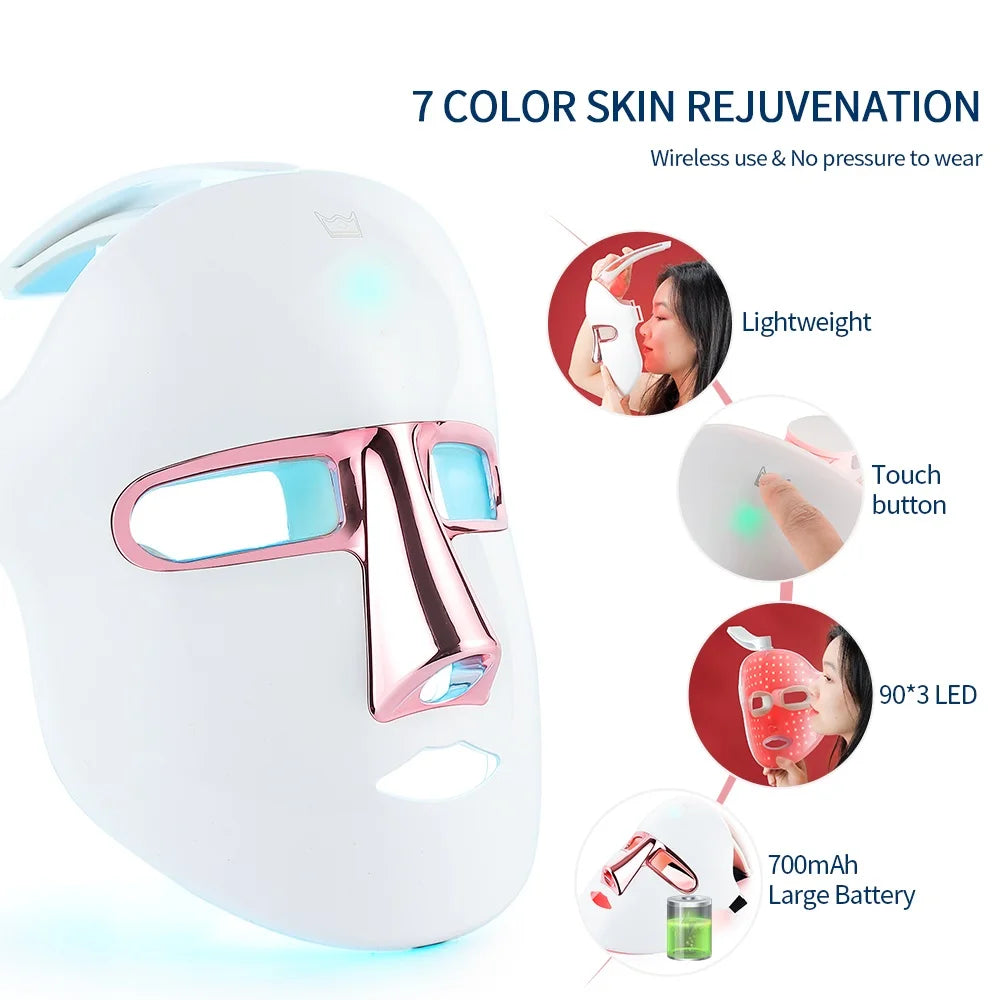 Wireless LED Facial Mask 7 Colors Light Photon Therapy Face Beauty Mask