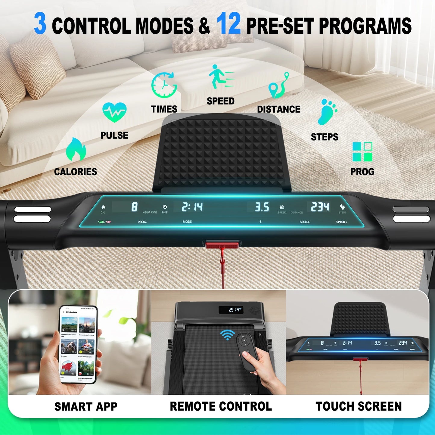 Treadmill for Home Use, 2.25Hp Motor, Speed 1-12Km/H