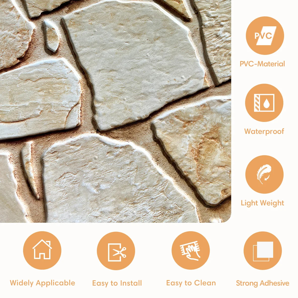 Easy to Install, 30 x 30 cm, 10 pcs, 3D PVC Faux Stone Waterproof Wall Panel, Adhesive Wallpaper, Living room, Wall Decoration