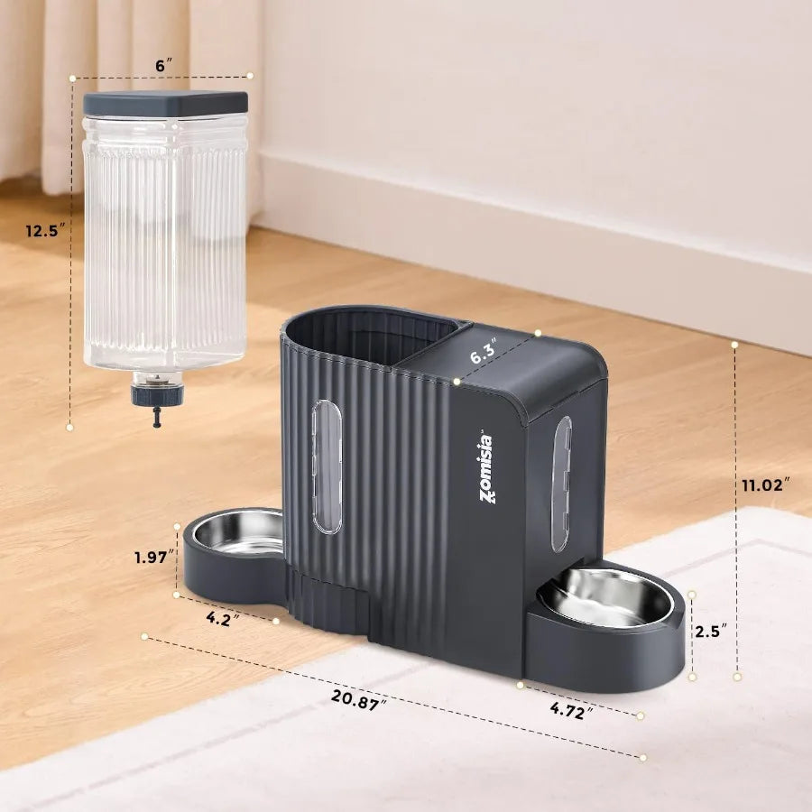 2 in 1 Automatic Gravity Cat Feeder and Water Dispenser with 304 Stainless Steel Bowls