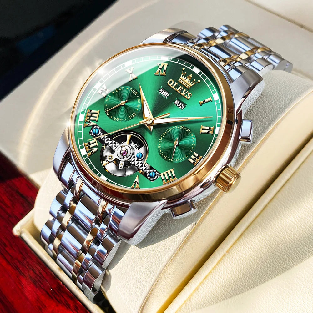 Men's Watches Automatic Mechanical Business Wristwatch Waterproof Stainless Steel Strap