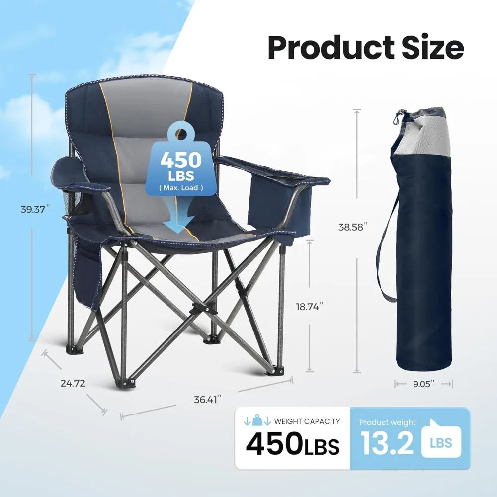 Durable Extra-Large Folding Camping Chair with Side Table for Outdoor Use