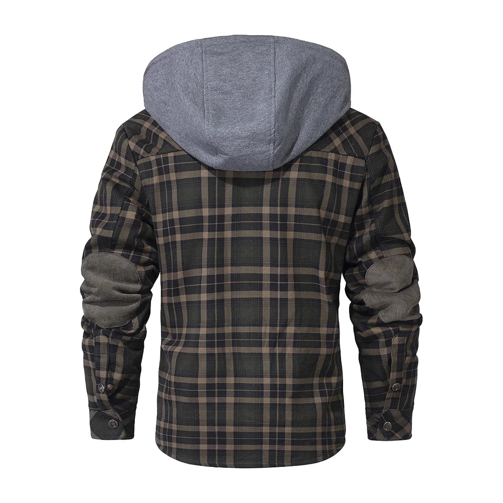 Men's Jackets Winter Hooded Warm Coat Casual Thicken Plaid Work Flannel