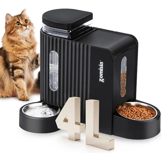 2 in 1 Automatic Gravity Cat Feeder and Water Dispenser with 304 Stainless Steel Bowls