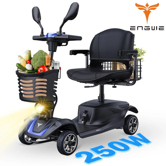 4-Wheel Mobility Scooter, 250W Motor, 5.6MPH, 24V 12Ah Battery, Dual Baskets, Foldable, Easy Control, Outdoor & Daily Use