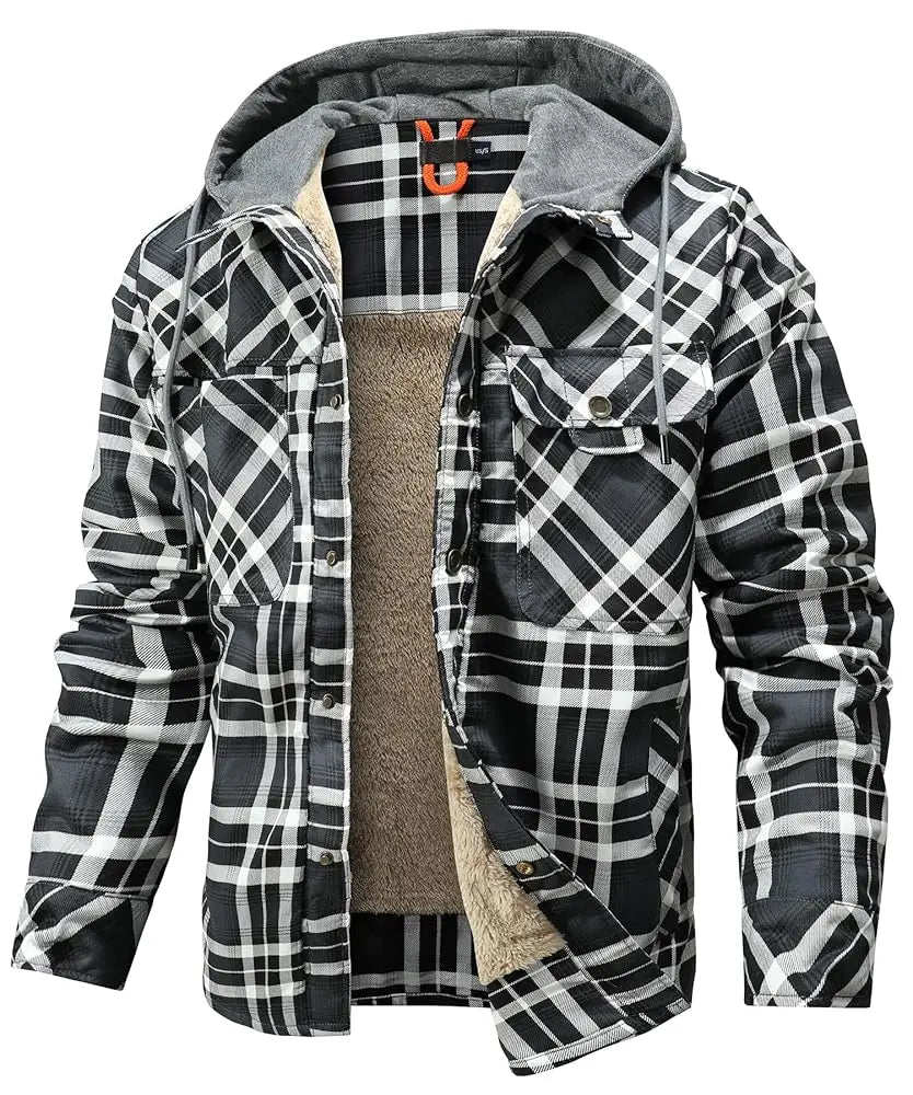 Men's Jackets Winter Hooded Warm Coat Casual Thicken Plaid Work Flannel