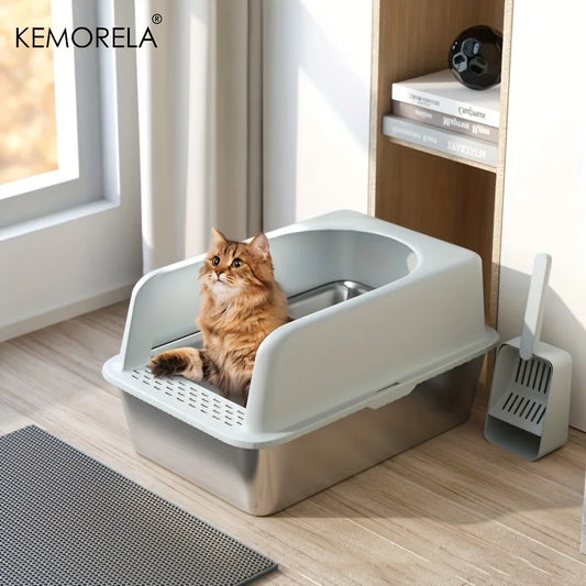 Stainless Steel Litter Box With Litter Mat And Litter Spade Lid High Side