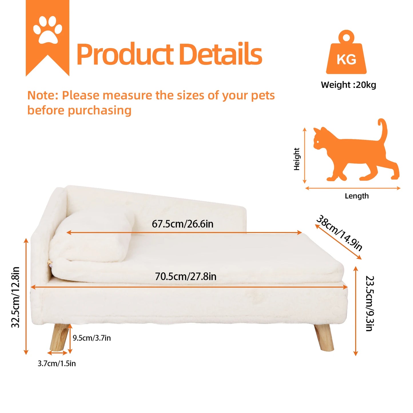 Elevated Pet Bed,Nordic Pet Stool Bed with Cozy Pad Waterproof,