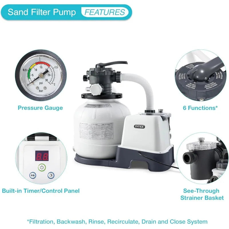 Sand Filter Pump & Saltwater System for Up to 15,000 Gal Pools, - Automatic Algae Control
