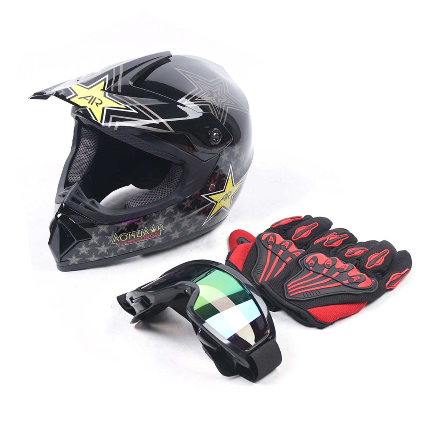 L Size Motorcycle Helmet Set DOT Standard Adult Full Face Helmet with Goggle & Gloves