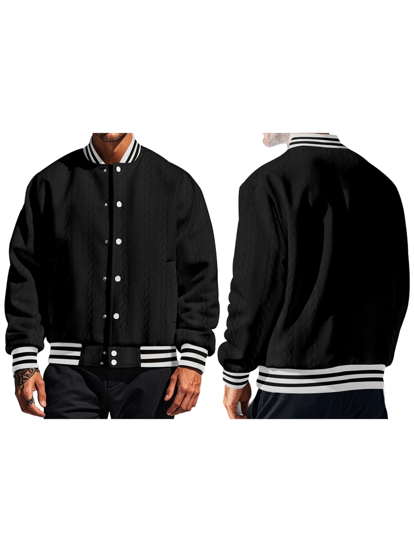 Men s Classic Bomber Jacket with Ribbed Cuffs and Hem Casual