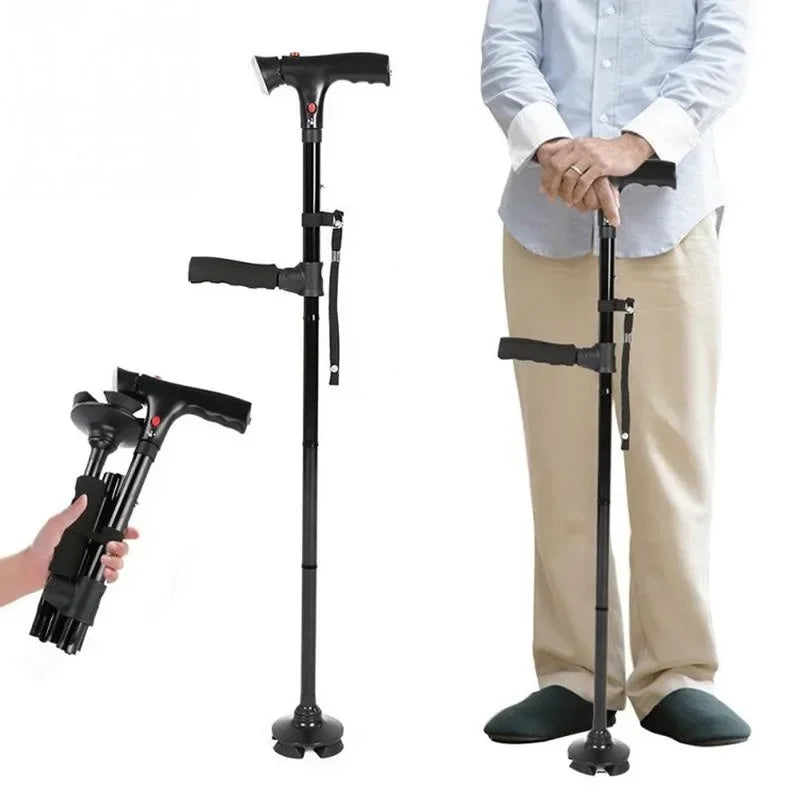 Collapsible Telescopic Folding Cane Elder Cane LED With Alarm Walking Trusty Sticks Elde