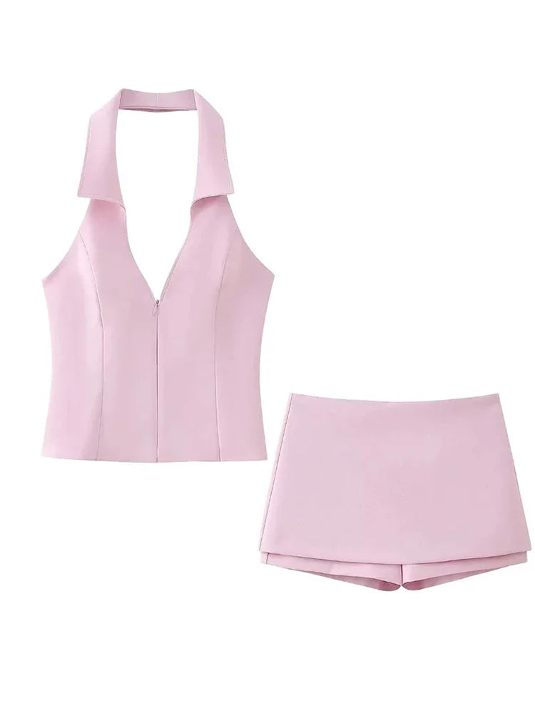 Fashion pink shorts set for women sexy