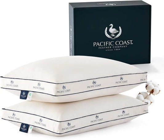 King Size Goose Feather Pillows Set of 2, Firm Support for Side and Back Sleepers