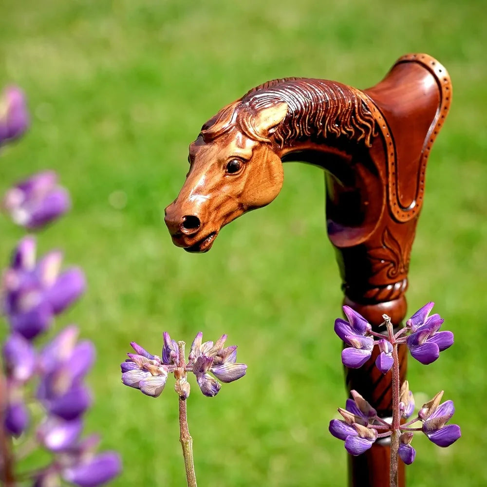 Horse Head Handle Carved Walking Cane Unique Designer