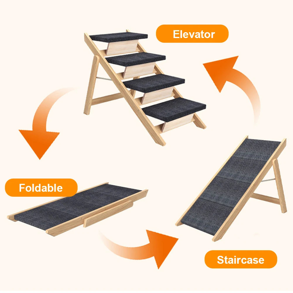 Outdoor Steps Dog Stairs Foldable Wooden Cat Climbing Ladder Non-slip Portable