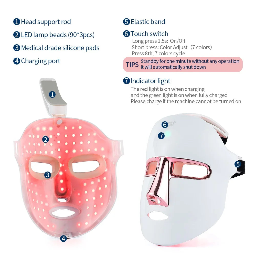 Wireless LED Facial Mask 7 Colors Light Photon Therapy Face Beauty Mask